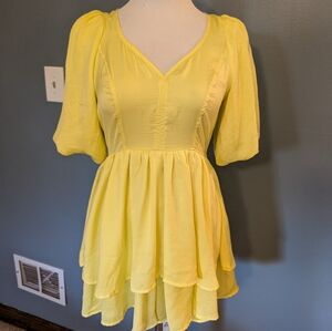 Yellow faux satin romper, small